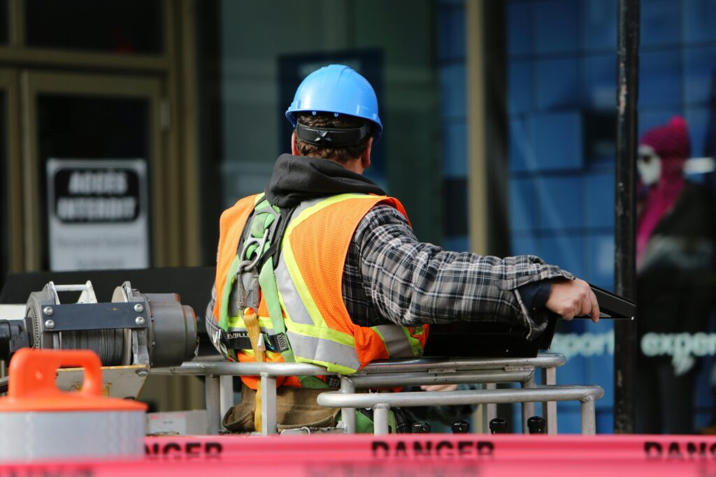 Commercial construction work with contractor performing trade execution on site